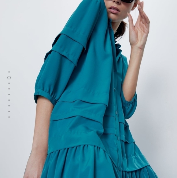 Zara Ruffle Mini Dress Duck Blue - Picture 2 of 10